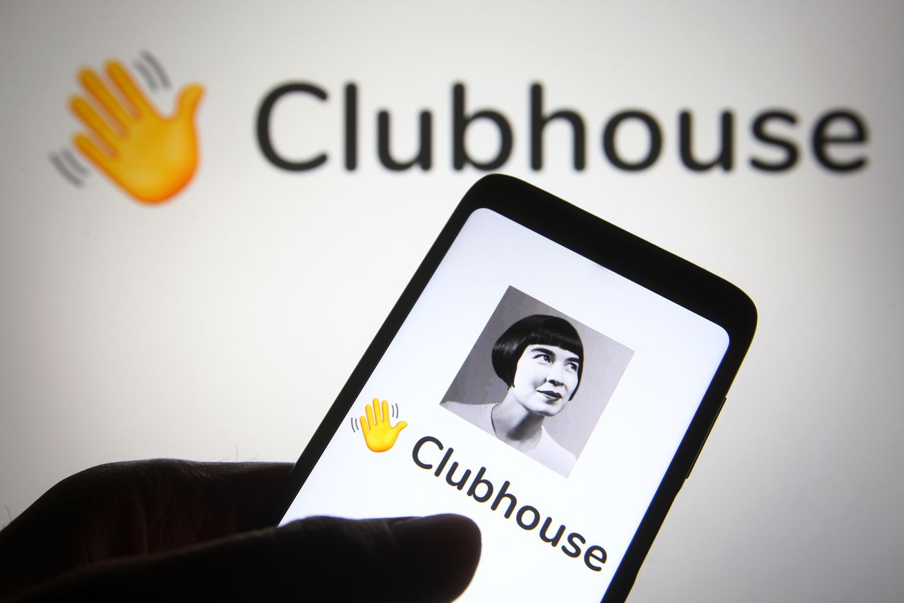 In this photo illustration the Clubhouse logo is seen on a smartphone screen